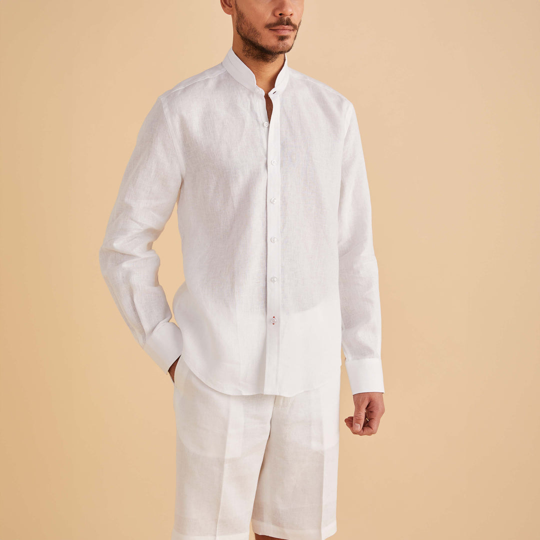 LS Linen Banded Collar Shirt - INSERCH