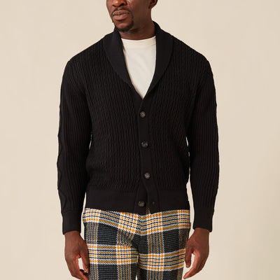 Cotton Blend Shawl Collar Cardigan Sweater - INSERCH