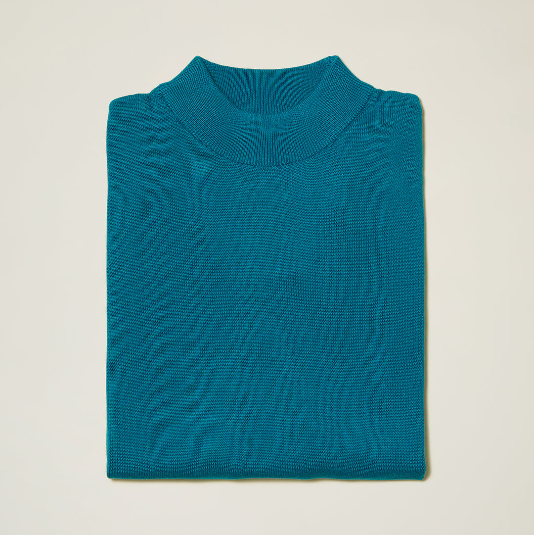Cotton Blend Mock Neck Sweater — Purple, Blues & Greens