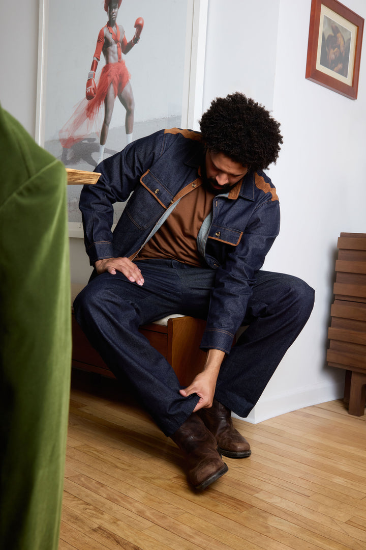 Denim Shirt w/ Suede Trim 2pc Set