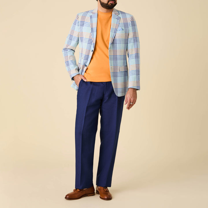 Cotton Seersucker Check Blazer