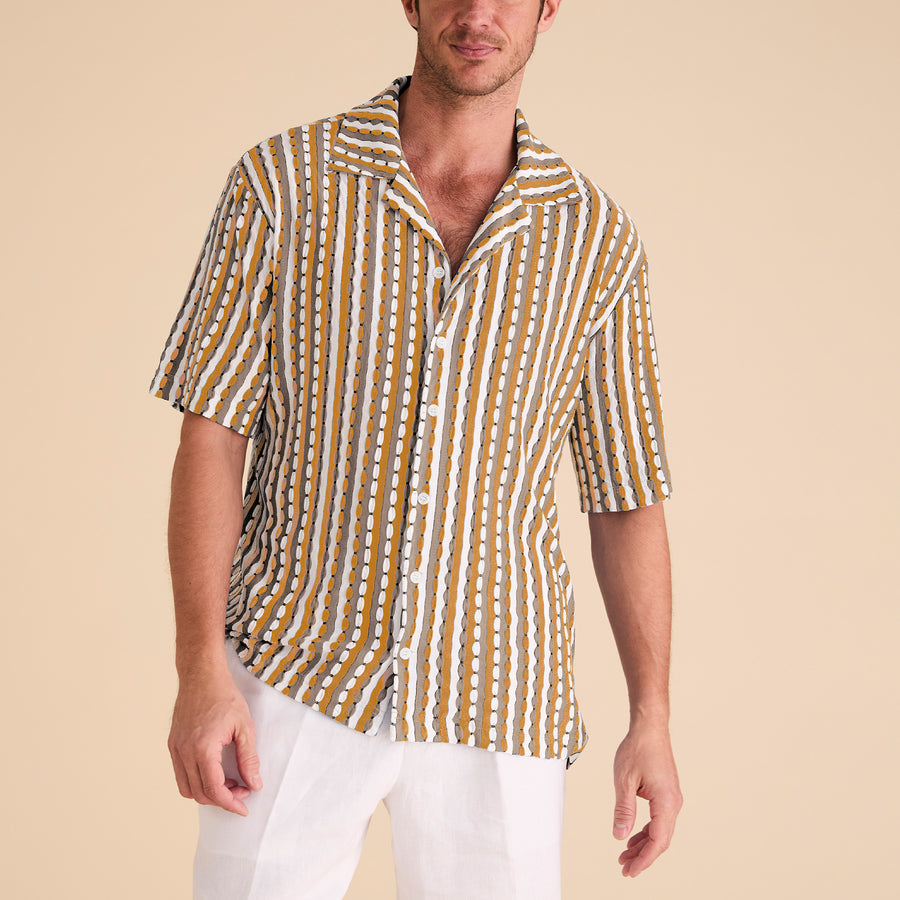 Inserch SS Linen Embroidered Shirt SS126-00024 Chocolate main image 0