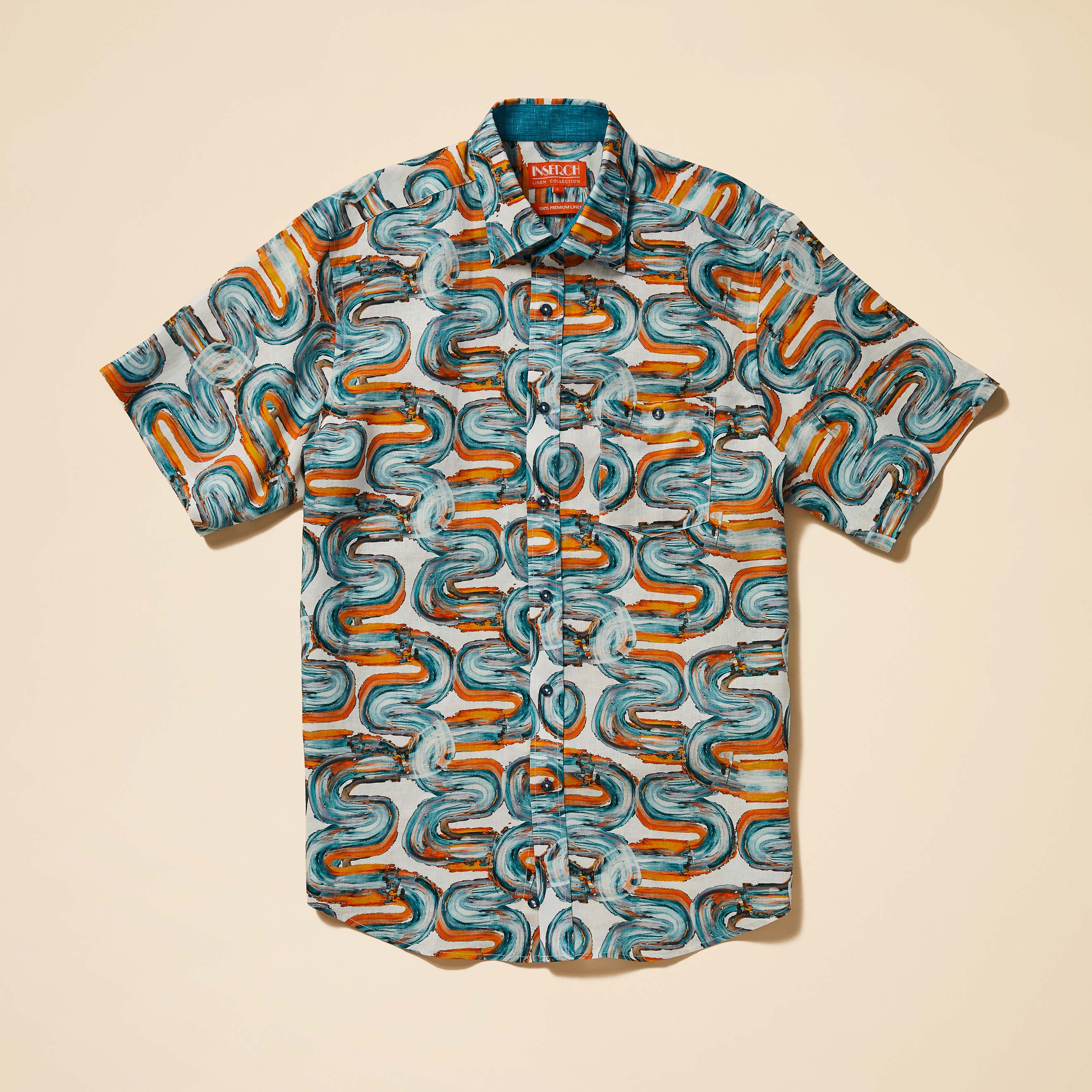 LOOKPLE Look Sturbo Summer Ice Pigment Linen Shirt (10 色) Men's Short Sleeve Optic Wave Print Linen Shirt | S-6XL