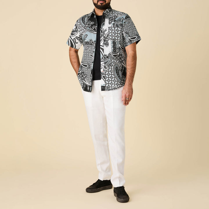 SS Mediterranean Paisley Print Linen Shirt - INSERCH