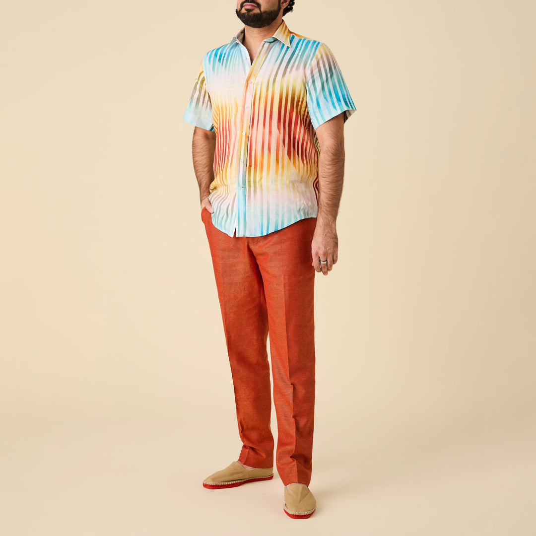 SS Geometric Ombre Print Linen Shirt - INSERCH