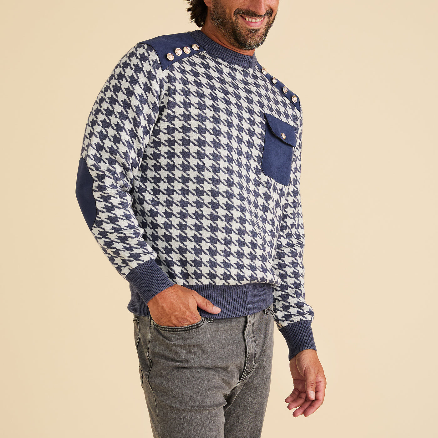 Houndstooth Crewneck Sweater