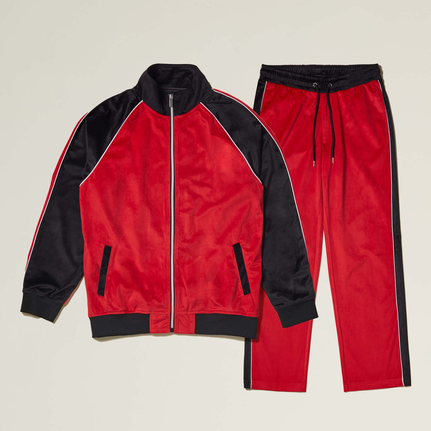 Velour Colorblock Track Jacket and Pants Set - INSERCH