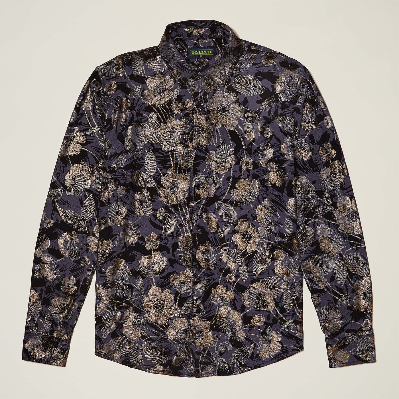 Abstract Floral Gold Print Accent Shirt - INSERCH