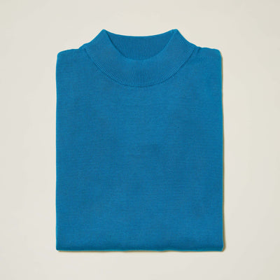 Cotton Blend Mock Neck Sweater - Blue & Greens - INSERCH