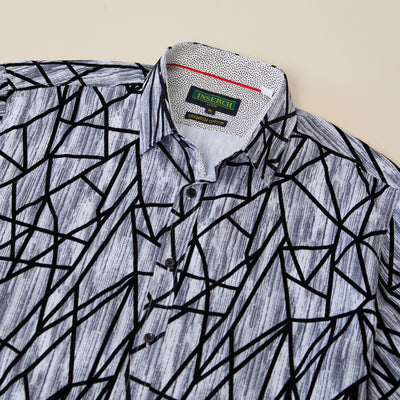Distressed Print Shirt with Geometric Flocking - INSERCH