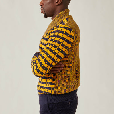 Intarsia Shawl Collar Sweater with Zip Detail - INSERCH