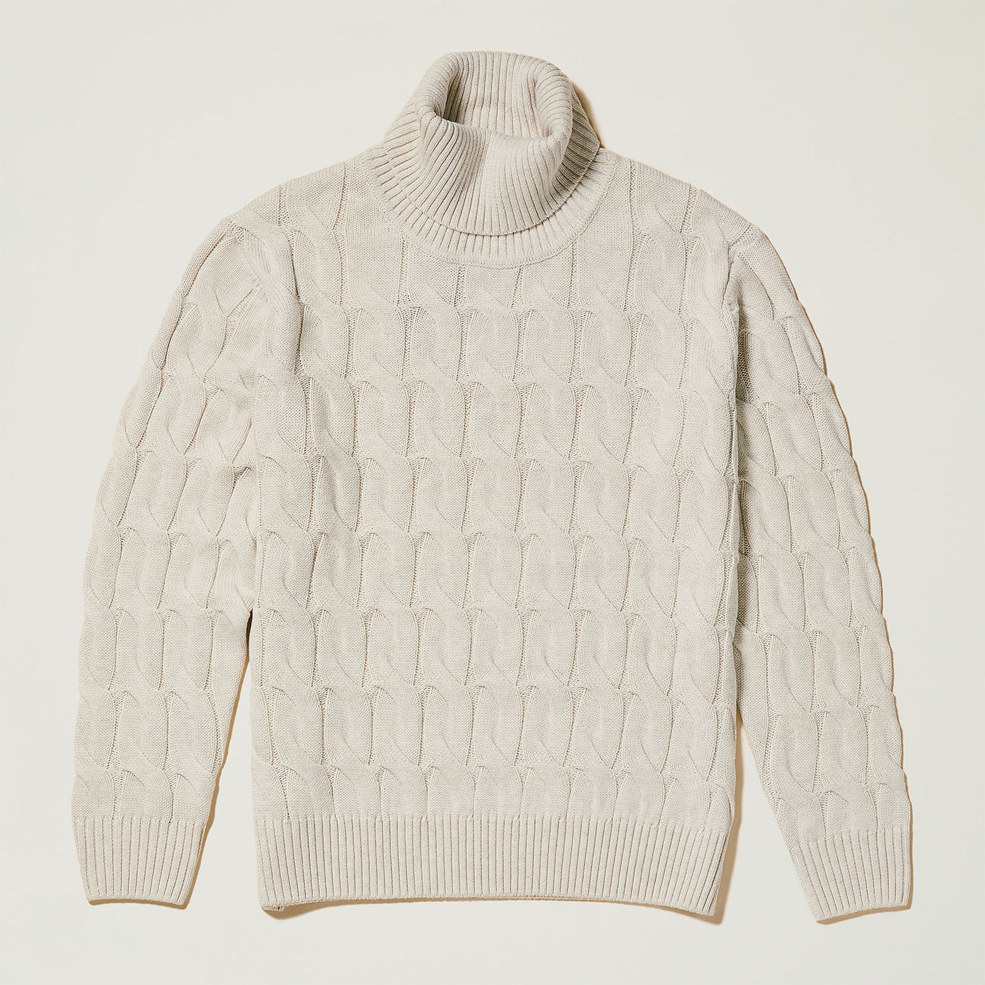 Cotton Blend Bold Cable Knit Turtleneck Sweater - INSERCH