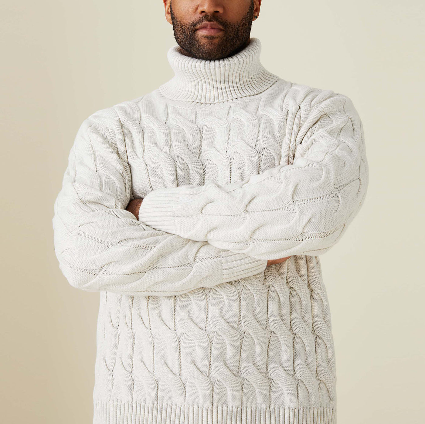 Cotton Blend Bold Cable Knit Turtleneck Sweater - INSERCH
