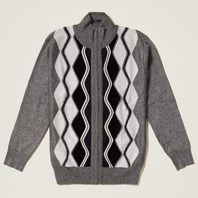 Ripple Panel Instarsia Full Zip Sweater - INSERCH