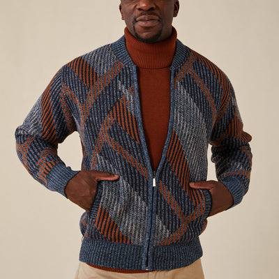 Sherpa-lined Baseball Collar Full Zip Sweater - INSERCH