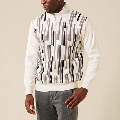 Geometric Pattern Half-Zip Sweater - INSERCH