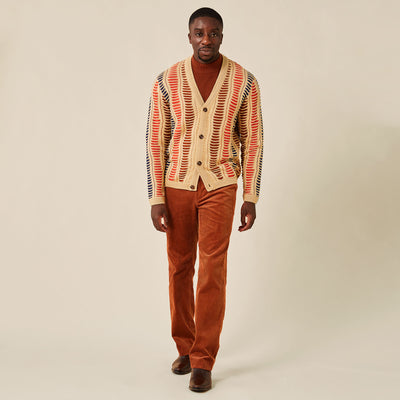 Cotton Blend Ripple Intarsia Cardigan Sweater - INSERCH